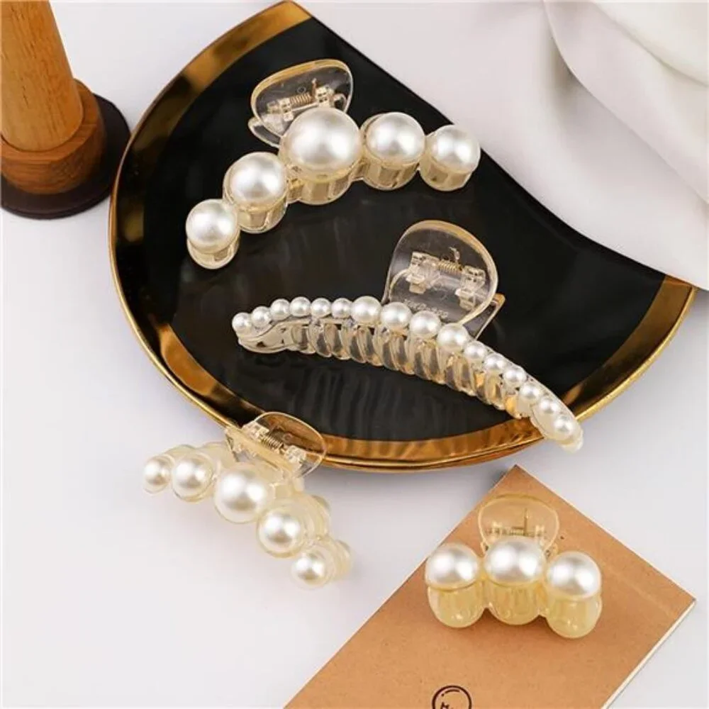 4 PCS Large Pearl Hair Claw Clips for Women Girls, Hair Barrette Clamps, Classic